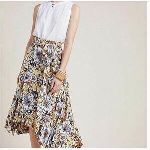 Faithfull the Brand  x Anthropologie Kamares Skirt floral Printed | Size 10